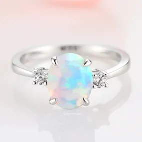 Everly Oval Fire Opal Ring- Sterling Silver