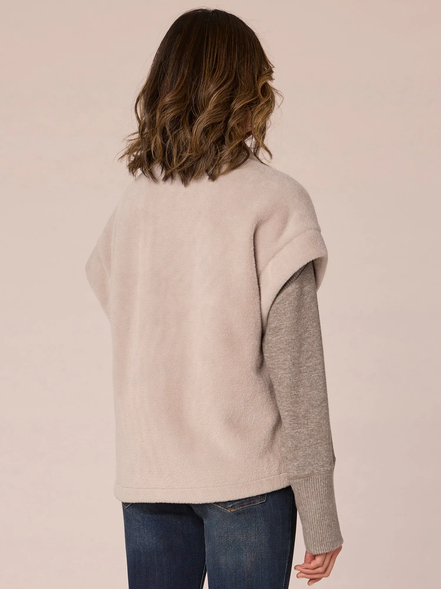 Extended Drop Shoulder Sleeve Button Front Patch Pocket Knit Vest