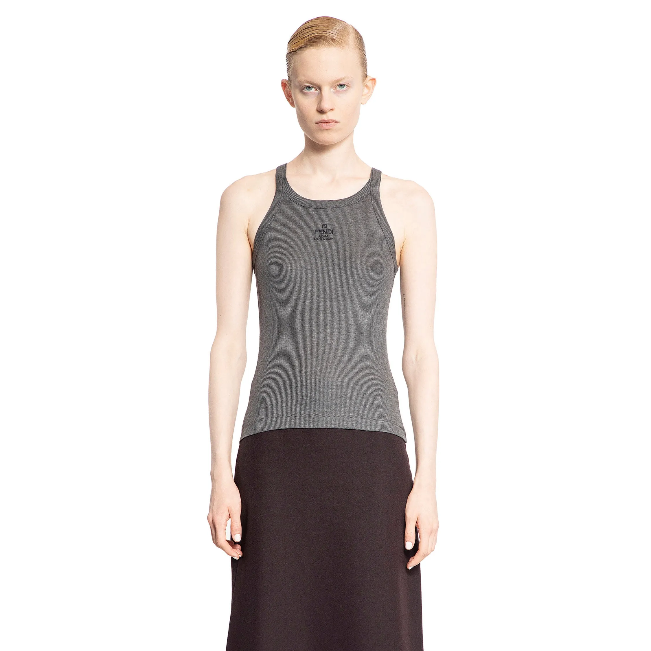 FENDI WOMAN GREY T-SHIRTS & TANK TOPS