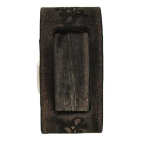 Flower Embossed Distressed Dark Brown Leather Ladies Cuff