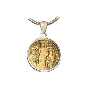 Genuine Byzantine Gold Coin Silver Pendant depicting Jesus, Andronikos and Michael IX