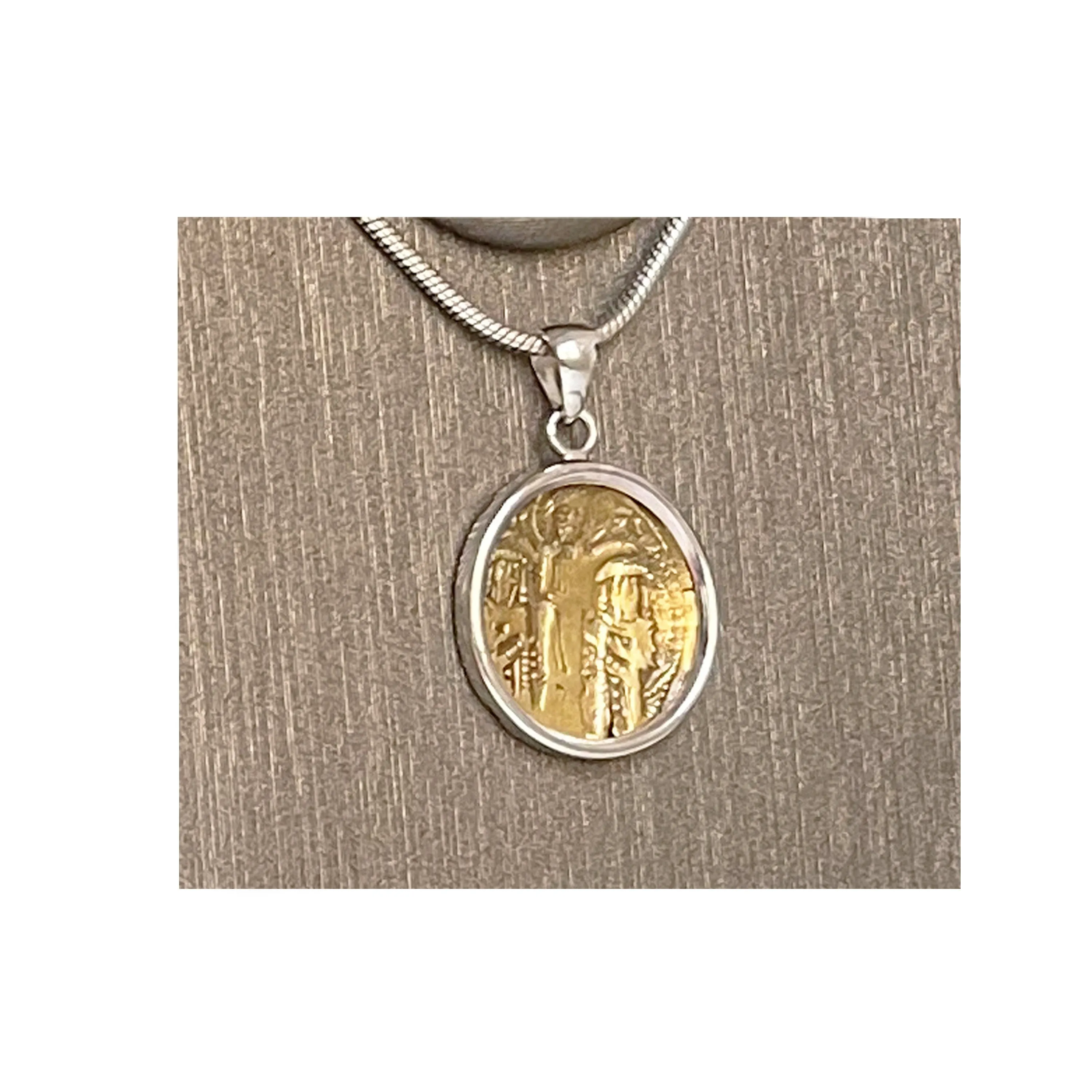 Genuine Byzantine Gold Coin Silver Pendant depicting Jesus, Andronikos and Michael IX