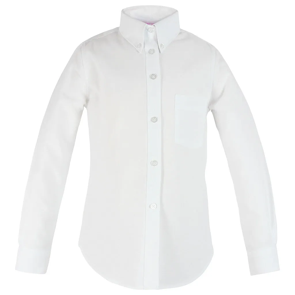 Girls White Husky Oxford Blouse-Round Hem
