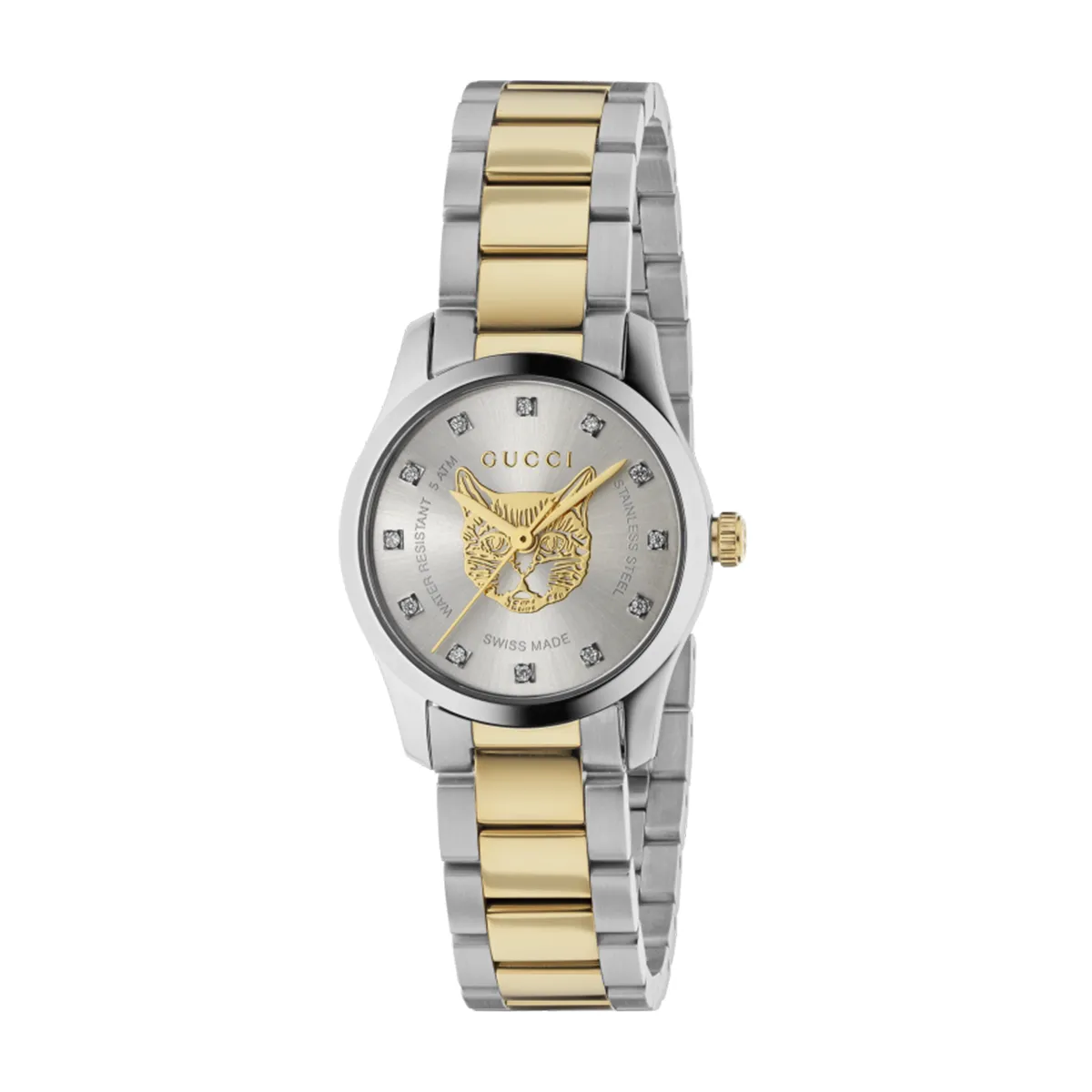 Gucci G-Timeless  50mm Diamond Dot Silver Dial Two Tone Quartz Ladies Watch