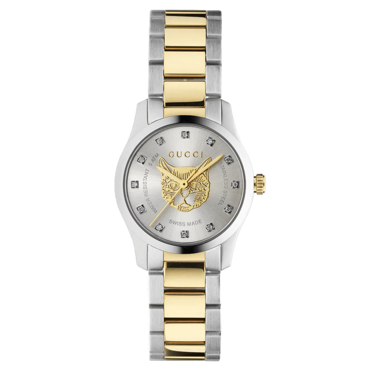 Gucci G-Timeless  50mm Diamond Dot Silver Dial Two Tone Quartz Ladies Watch