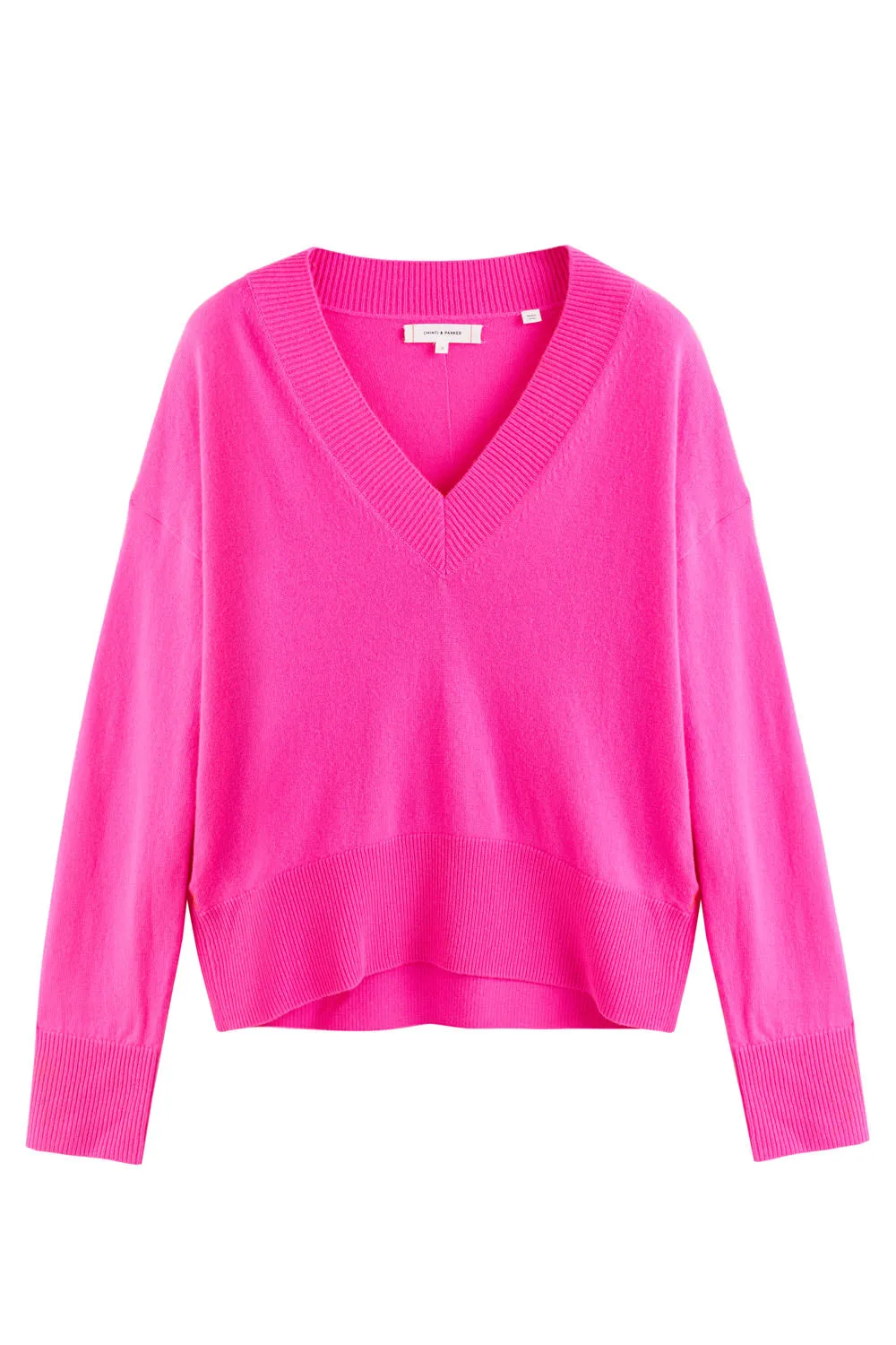 Hot-Pink Wool-Cashmere V-Neck Sweater