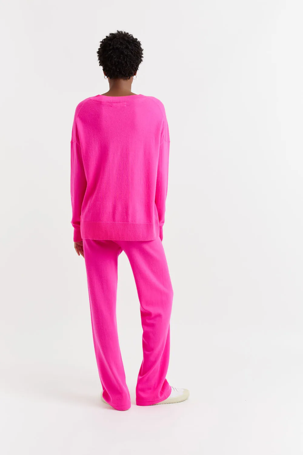 Hot-Pink Wool-Cashmere V-Neck Sweater