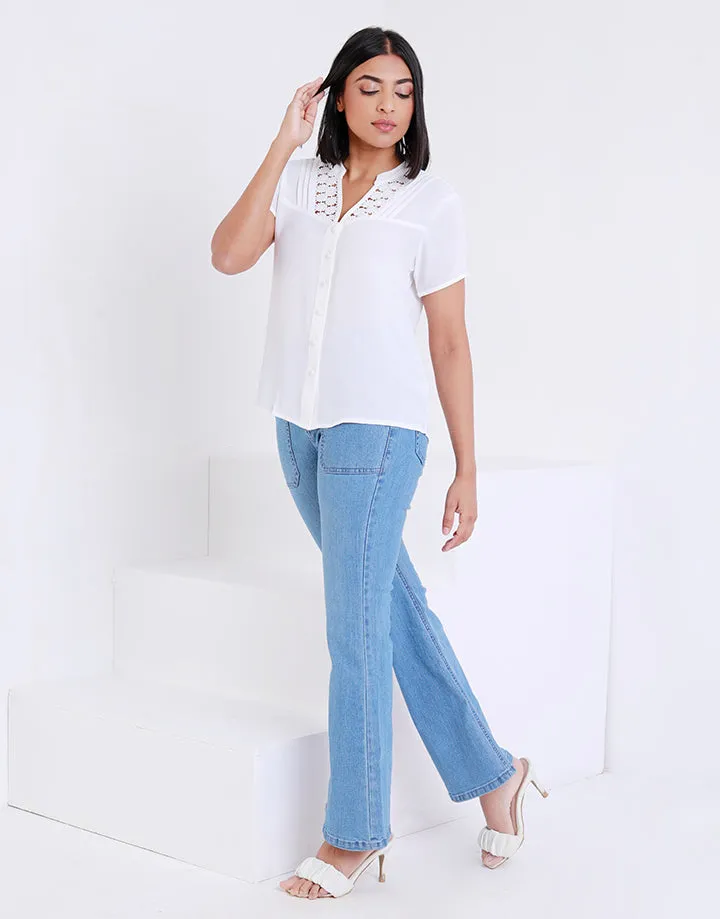 Lace and Openwork Buttoned Blouse