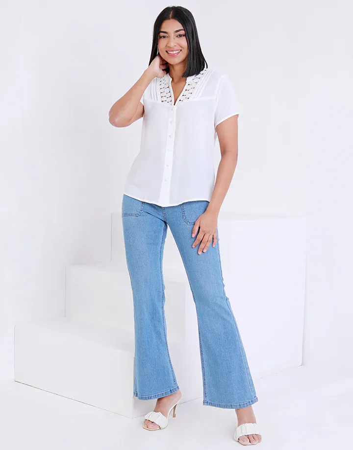 Lace and Openwork Buttoned Blouse