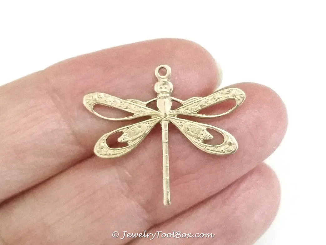 Large Filigree Dragonfly Charm, 1 Loop, Brass, Lot Size 10, #08R