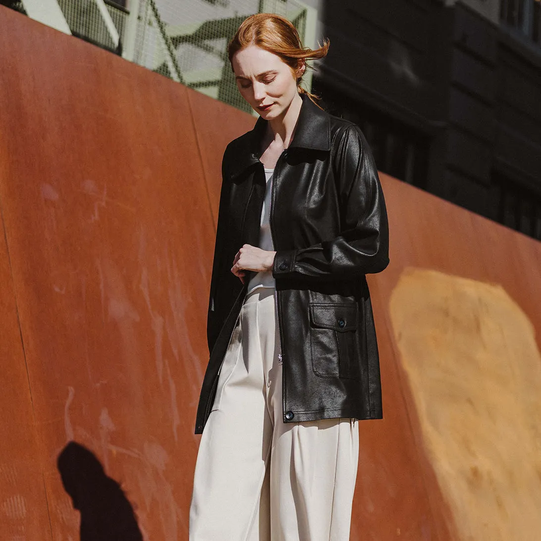Liquid Leather™ Drawstring Waist Utility Jacket - Black - Limited Edition!