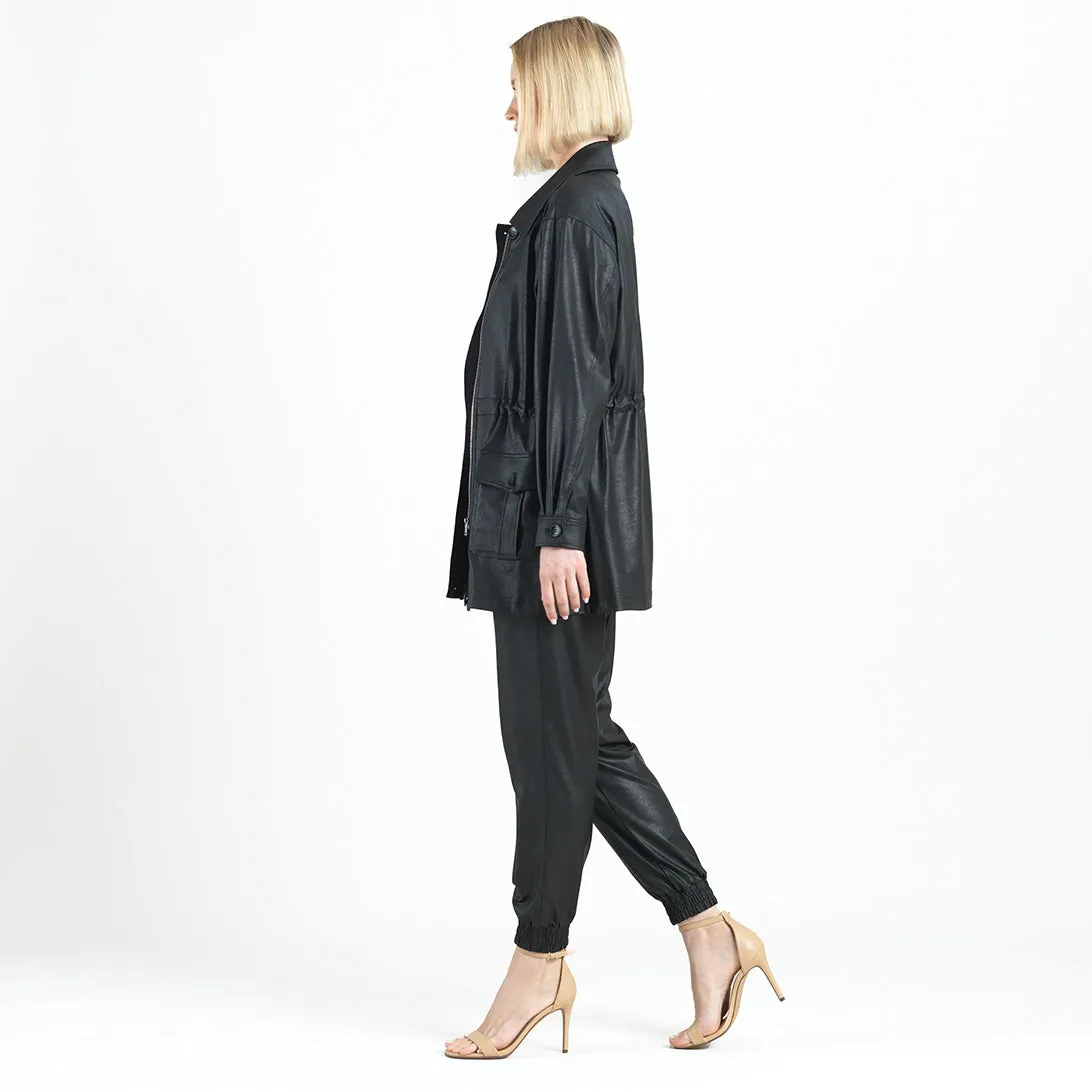 Liquid Leather™ Drawstring Waist Utility Jacket - Black - Limited Edition!