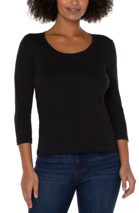 LIVERPOOL 3/4 SLEEVE SCOOP NECK TEE - BLACK - LM8A00K99001