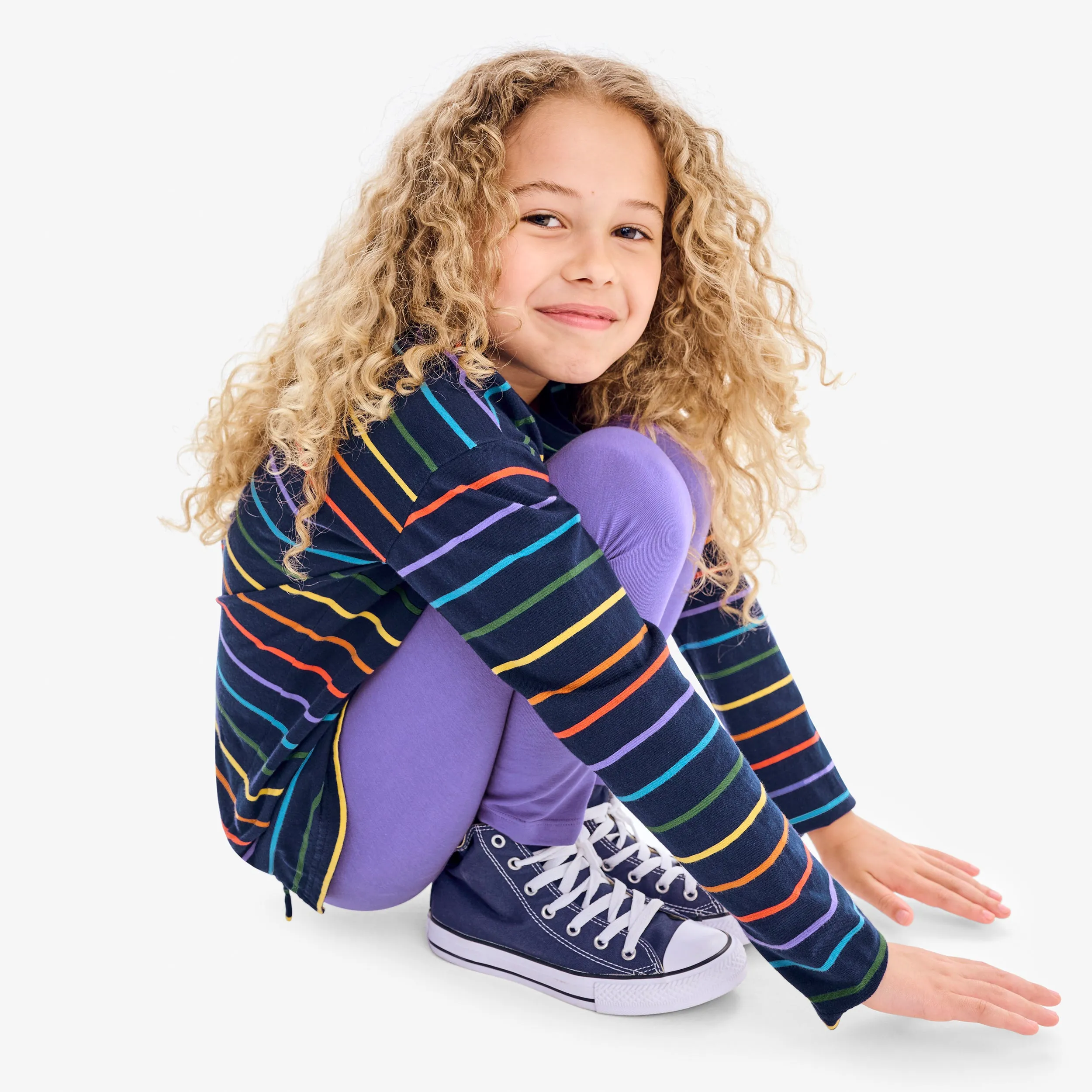 Long sleeve legging tee in rainbow stripe