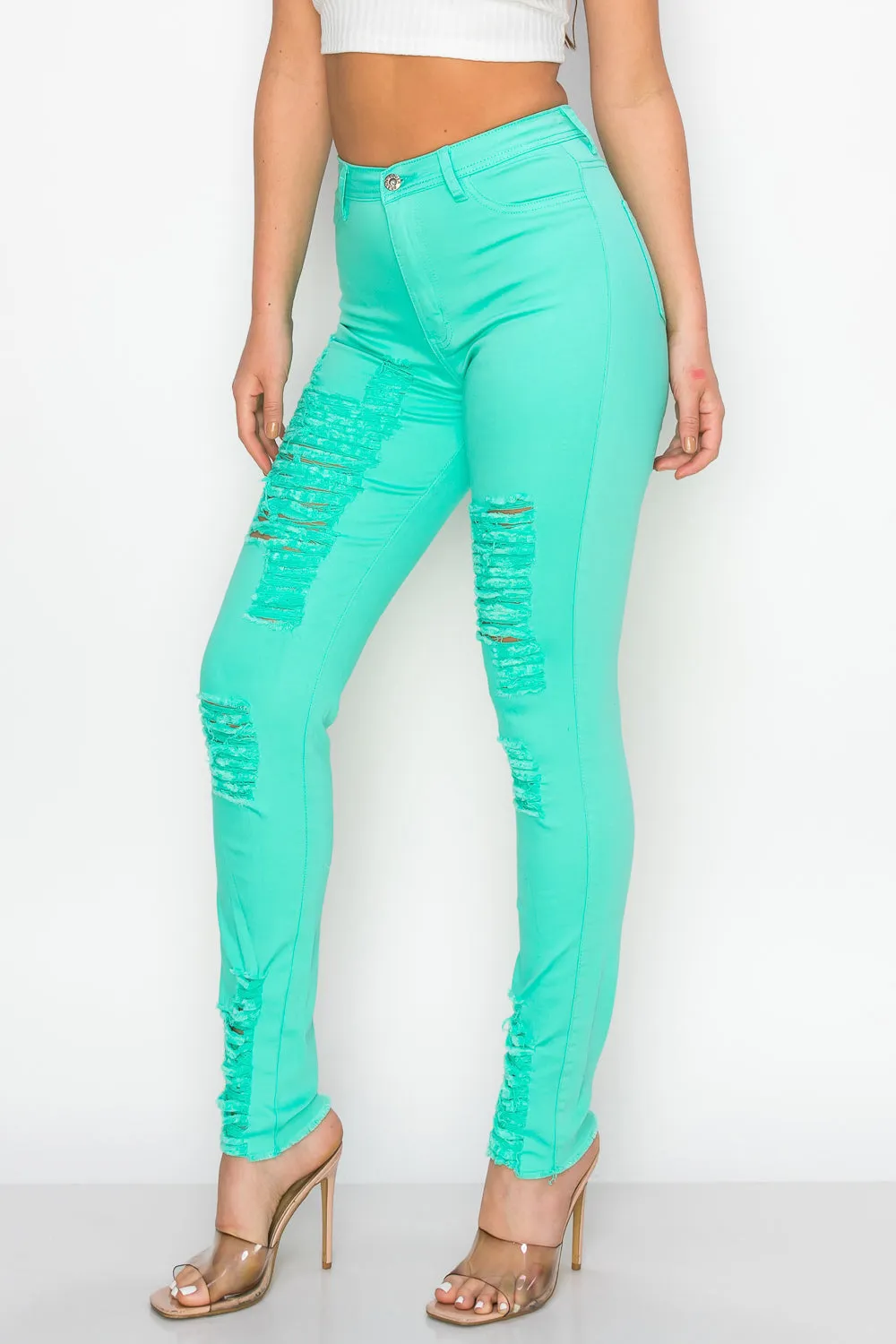 LV-420 MINT RIPPED SKINNY DENIM