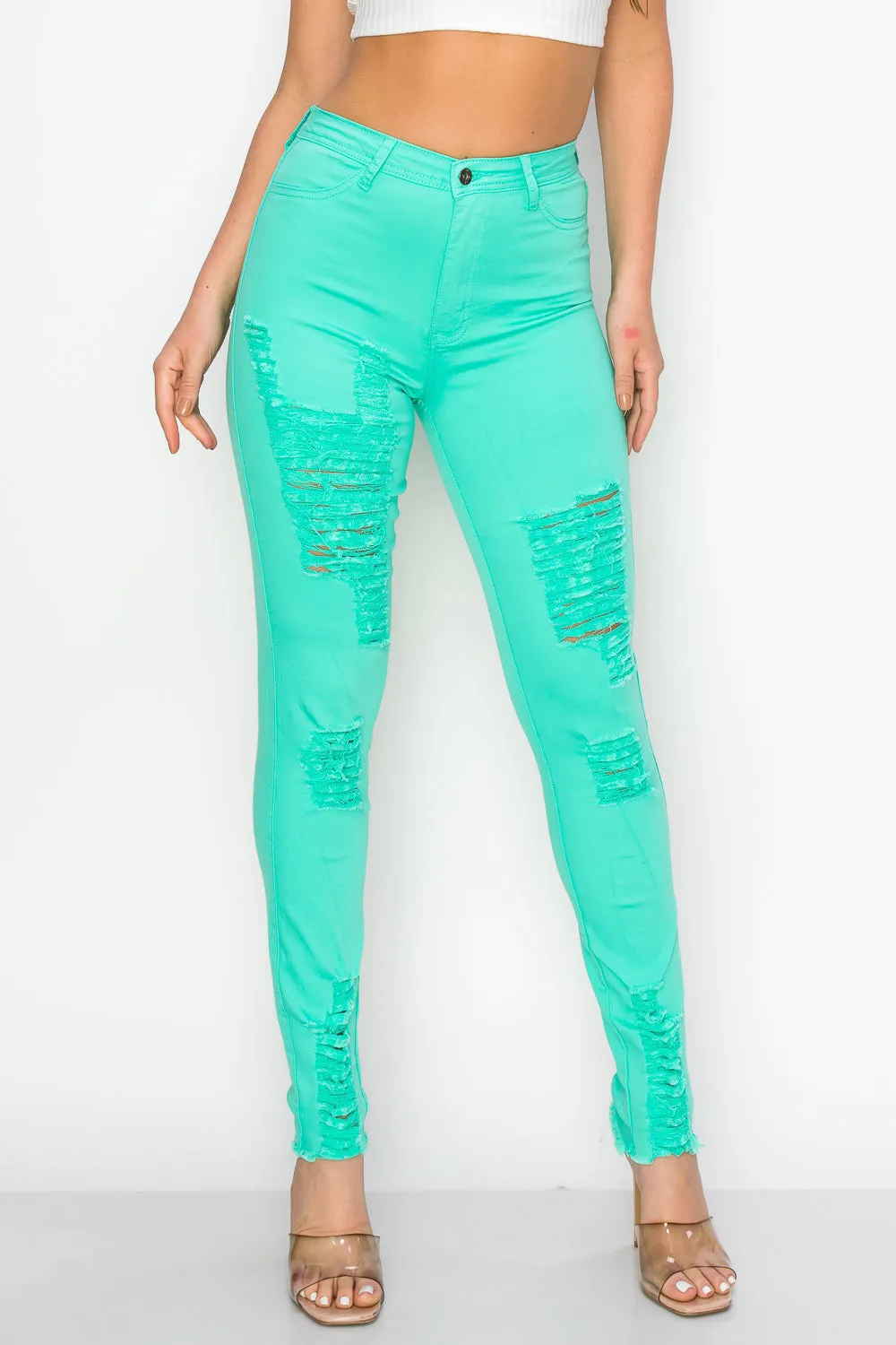 LV-420 MINT RIPPED SKINNY DENIM