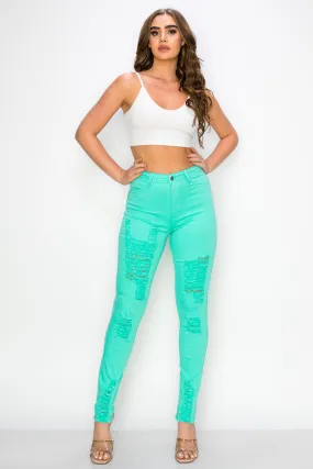 LV-420 MINT RIPPED SKINNY DENIM