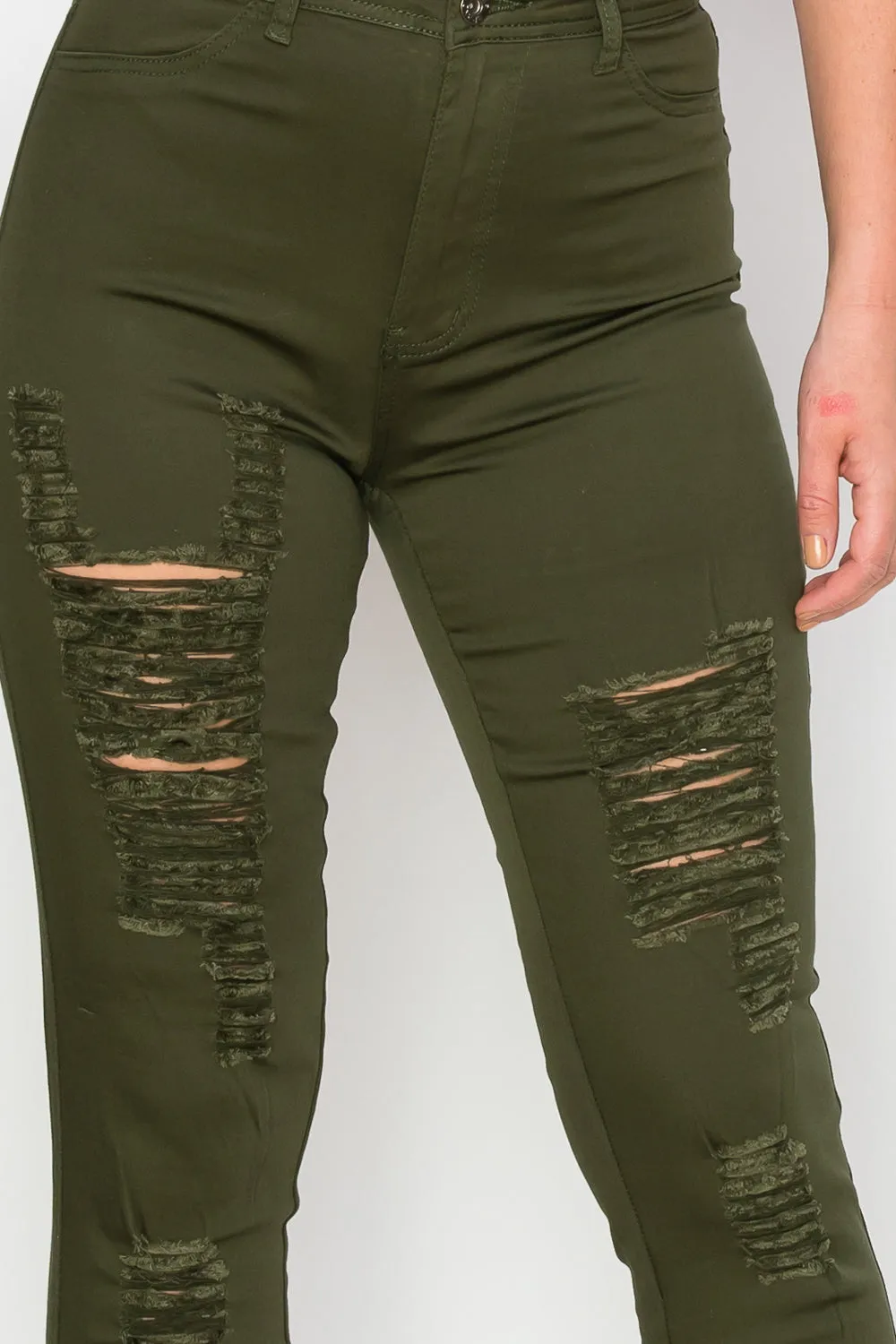 LV-420 OLIVE RIPPED SKINNY DENIM