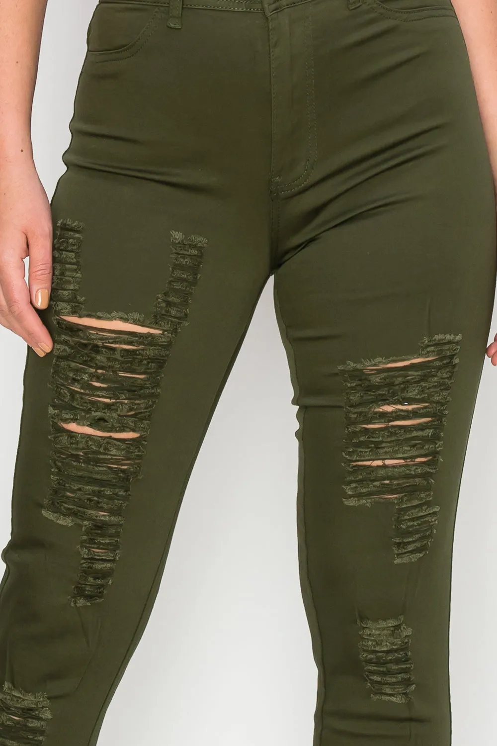 LV-420 OLIVE RIPPED SKINNY DENIM