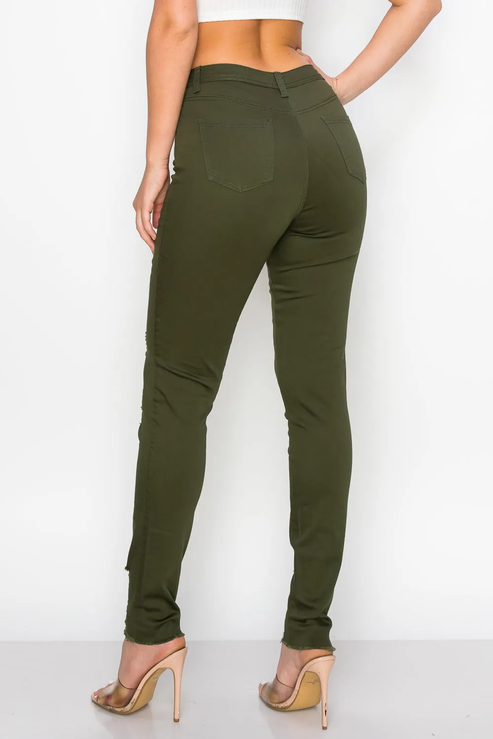 LV-420 OLIVE RIPPED SKINNY DENIM
