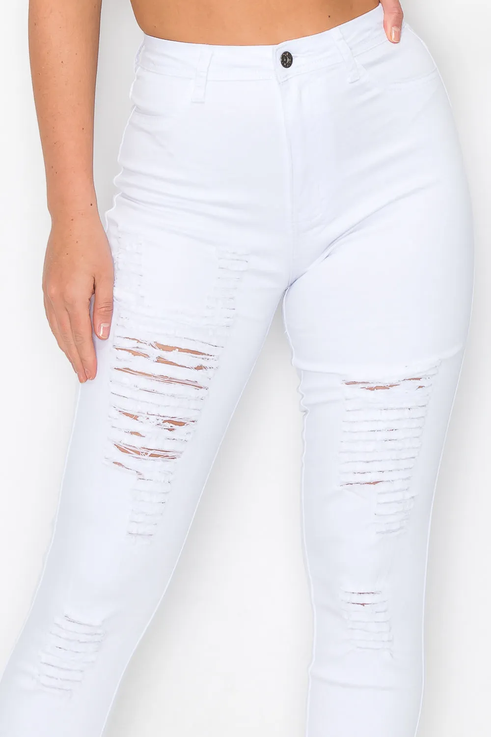 LV-420 WHITE RIPPED SKINNY DENIM