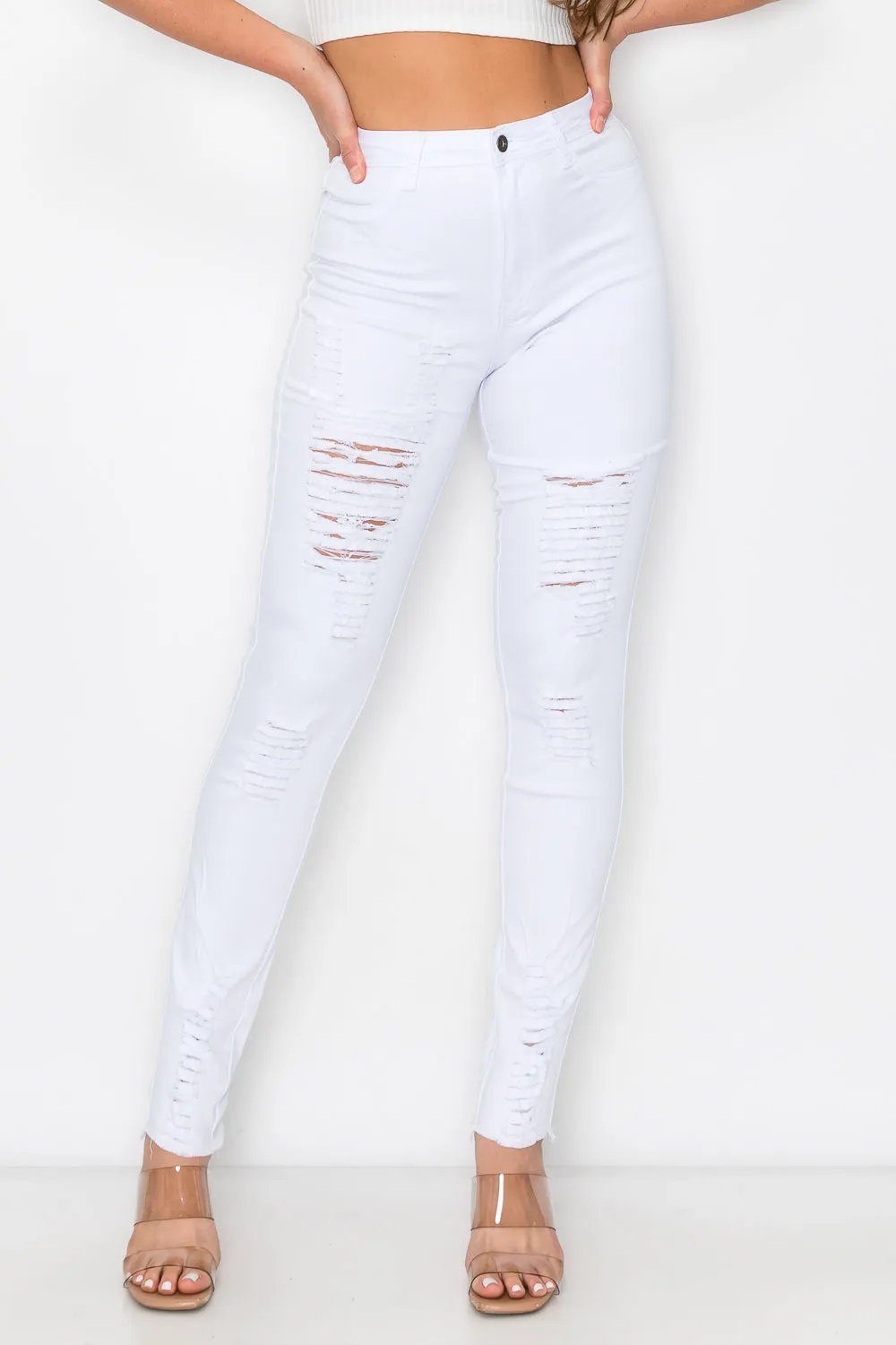 LV-420 WHITE RIPPED SKINNY DENIM