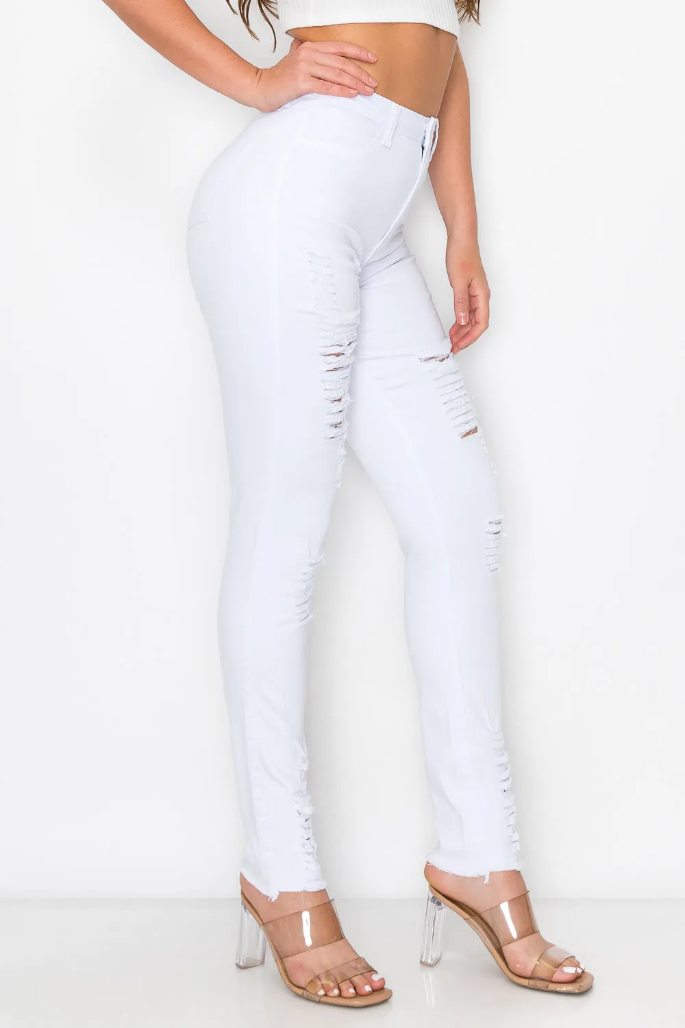 LV-420 WHITE RIPPED SKINNY DENIM