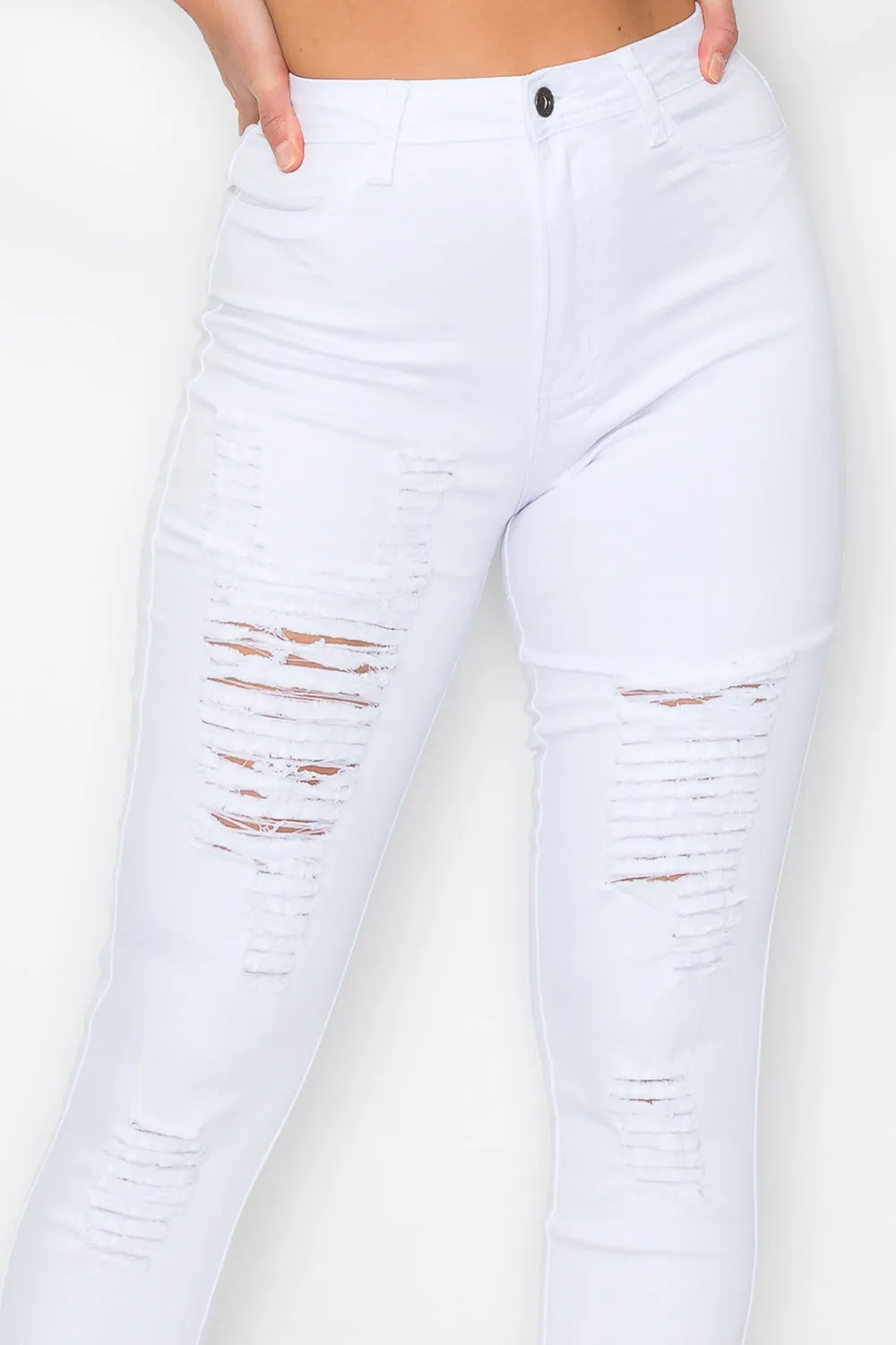 LV-420 WHITE RIPPED SKINNY DENIM