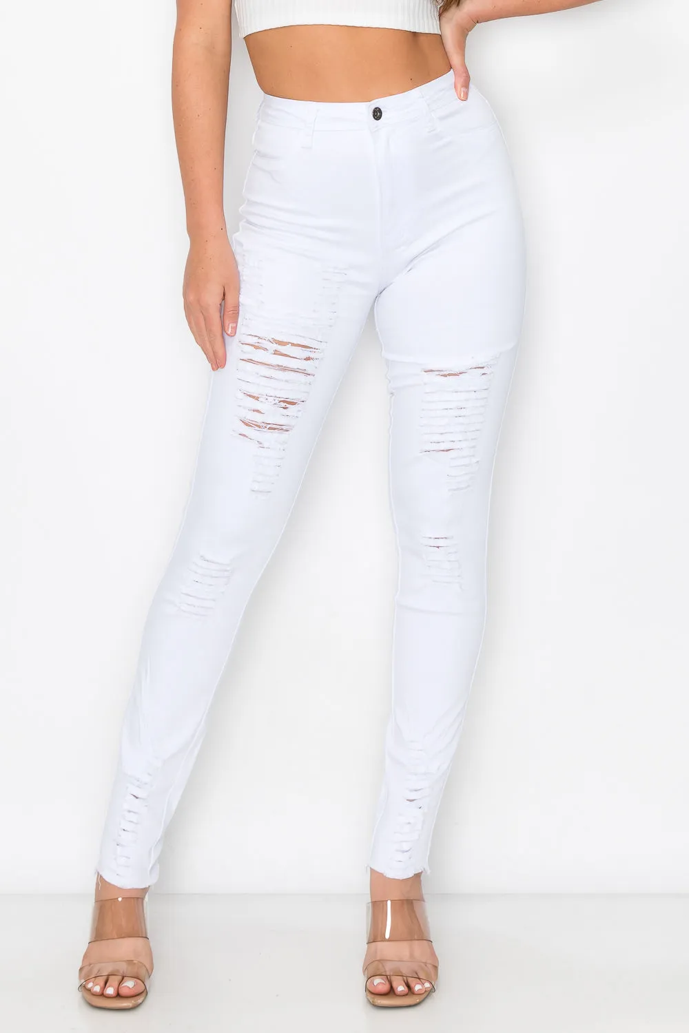LV-420 WHITE RIPPED SKINNY DENIM