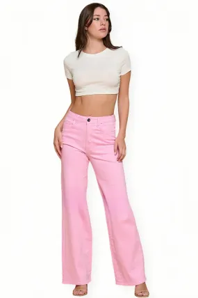 LVB-200 LIGHT PINK HIGH WAISTED SUPER-STRETCH COLORED WIDE LEG JEANS