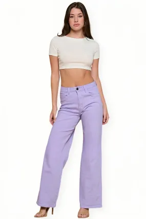 LVB-200 LILAC HIGH WAISTED SUPER-STRETCH COLORED WIDE LEG JEANS