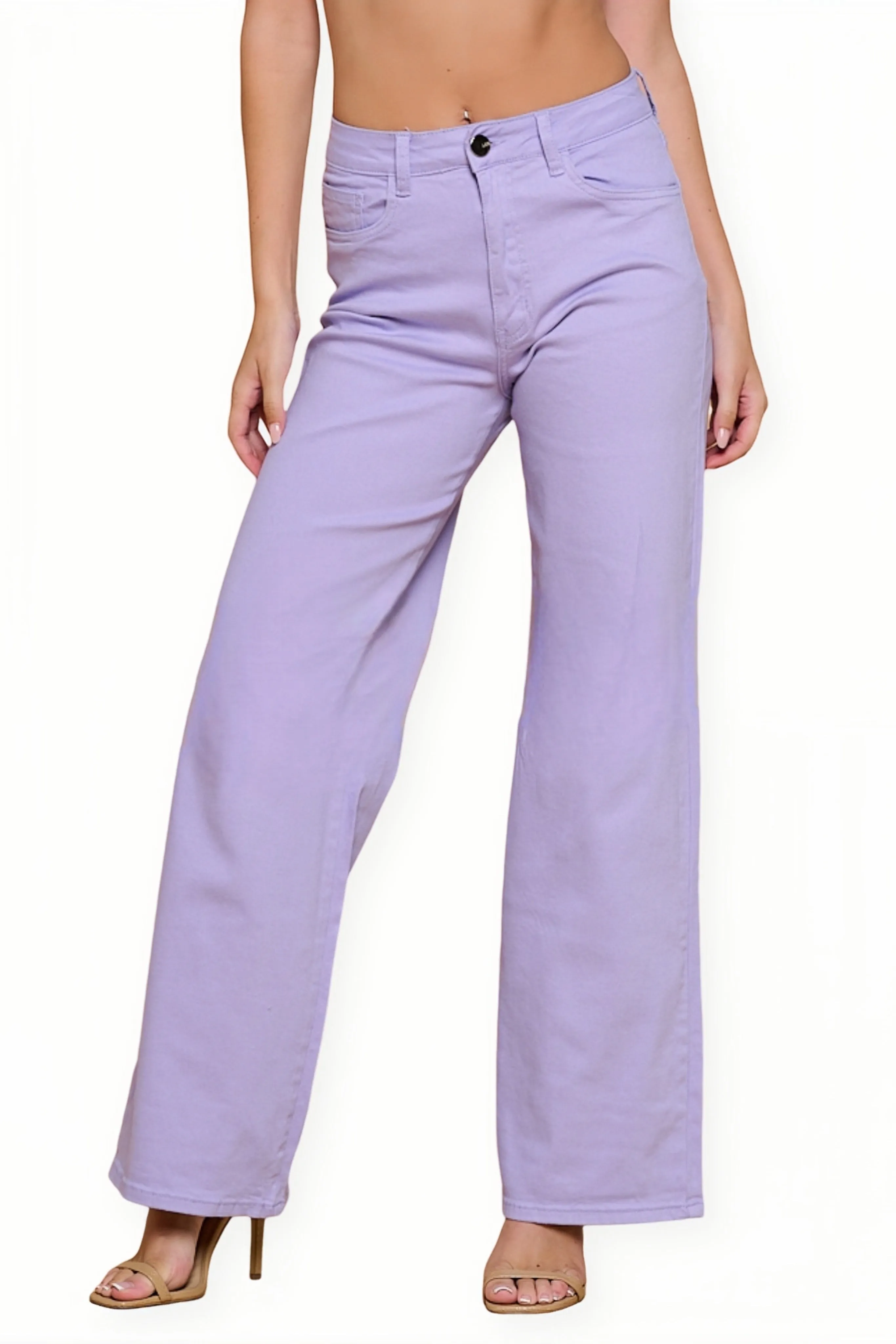 LVB-200 LILAC HIGH WAISTED SUPER-STRETCH COLORED WIDE LEG JEANS