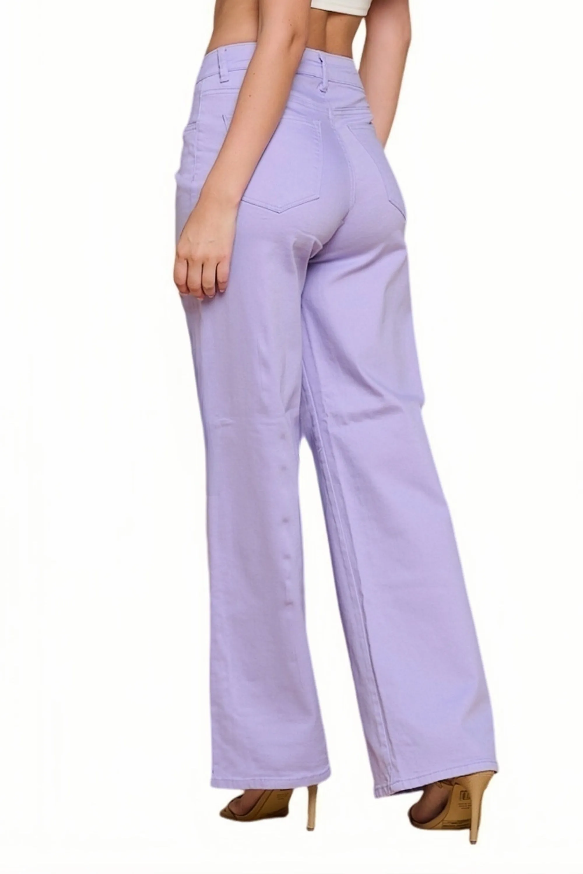 LVB-200 LILAC HIGH WAISTED SUPER-STRETCH COLORED WIDE LEG JEANS