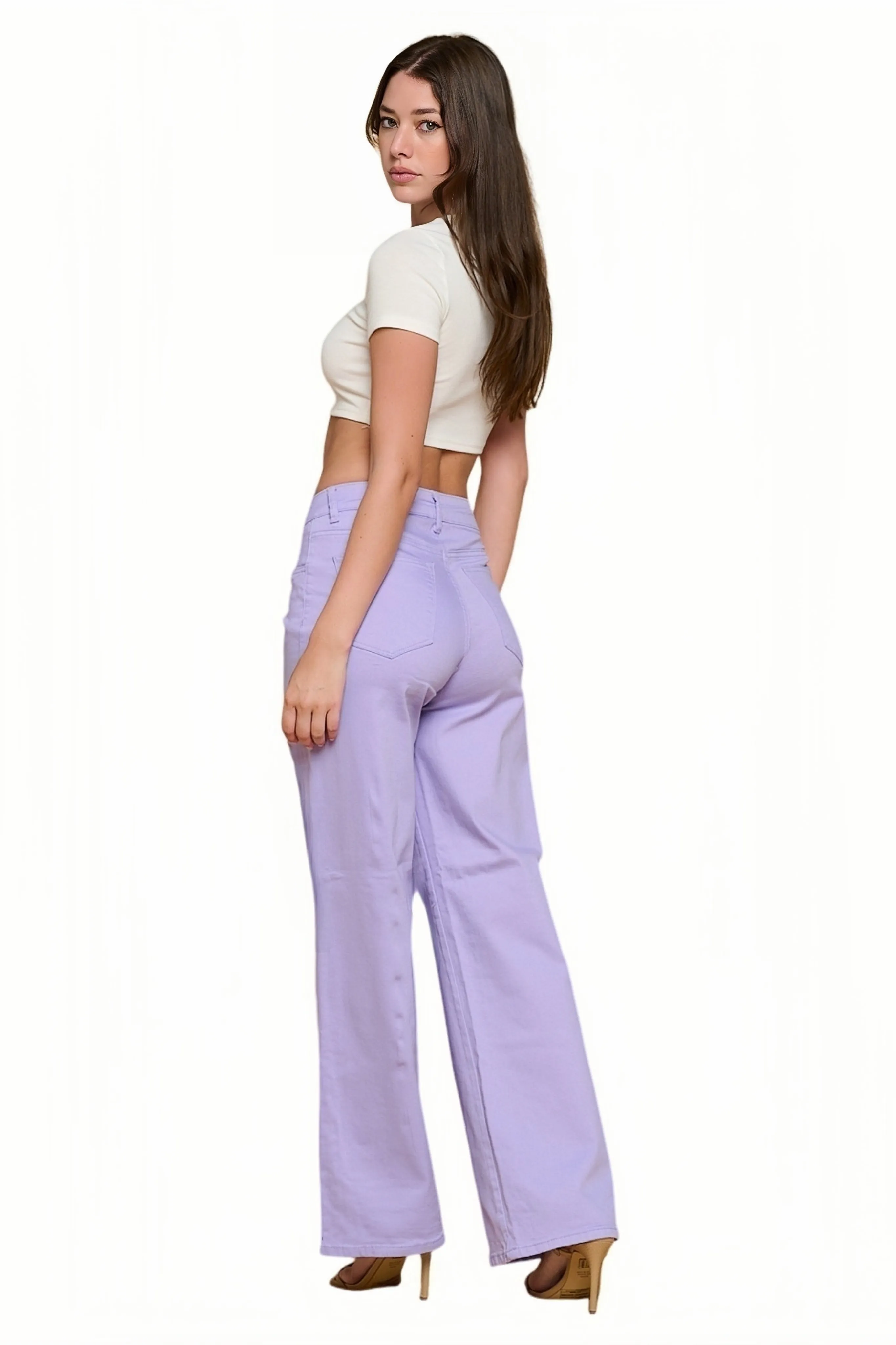 LVB-200 LILAC HIGH WAISTED SUPER-STRETCH COLORED WIDE LEG JEANS