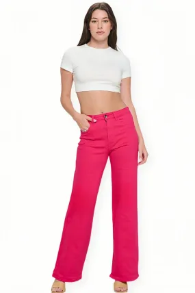 LVB-200 MAGENTA HIGH WAISTED SUPER-STRETCH COLORED WIDE LEG JEANS