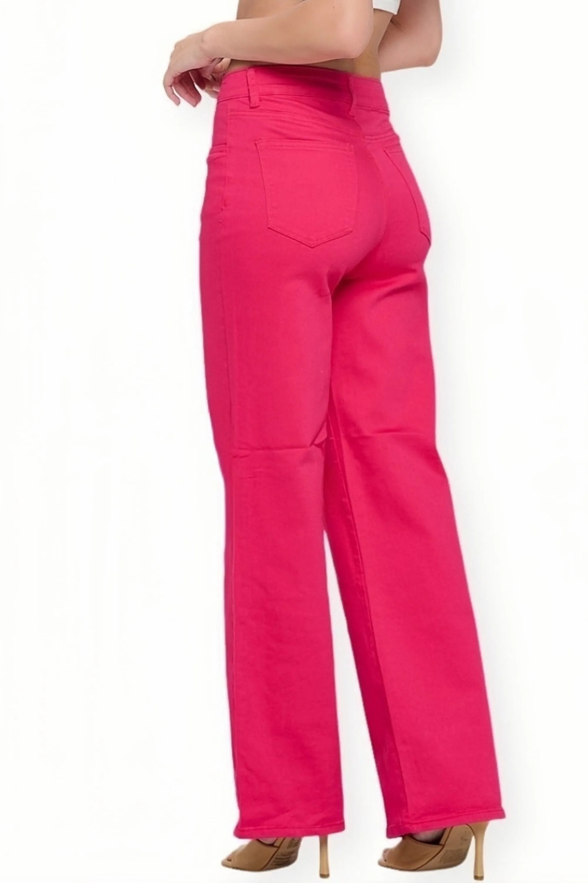 LVB-200 MAGENTA HIGH WAISTED SUPER-STRETCH COLORED WIDE LEG JEANS