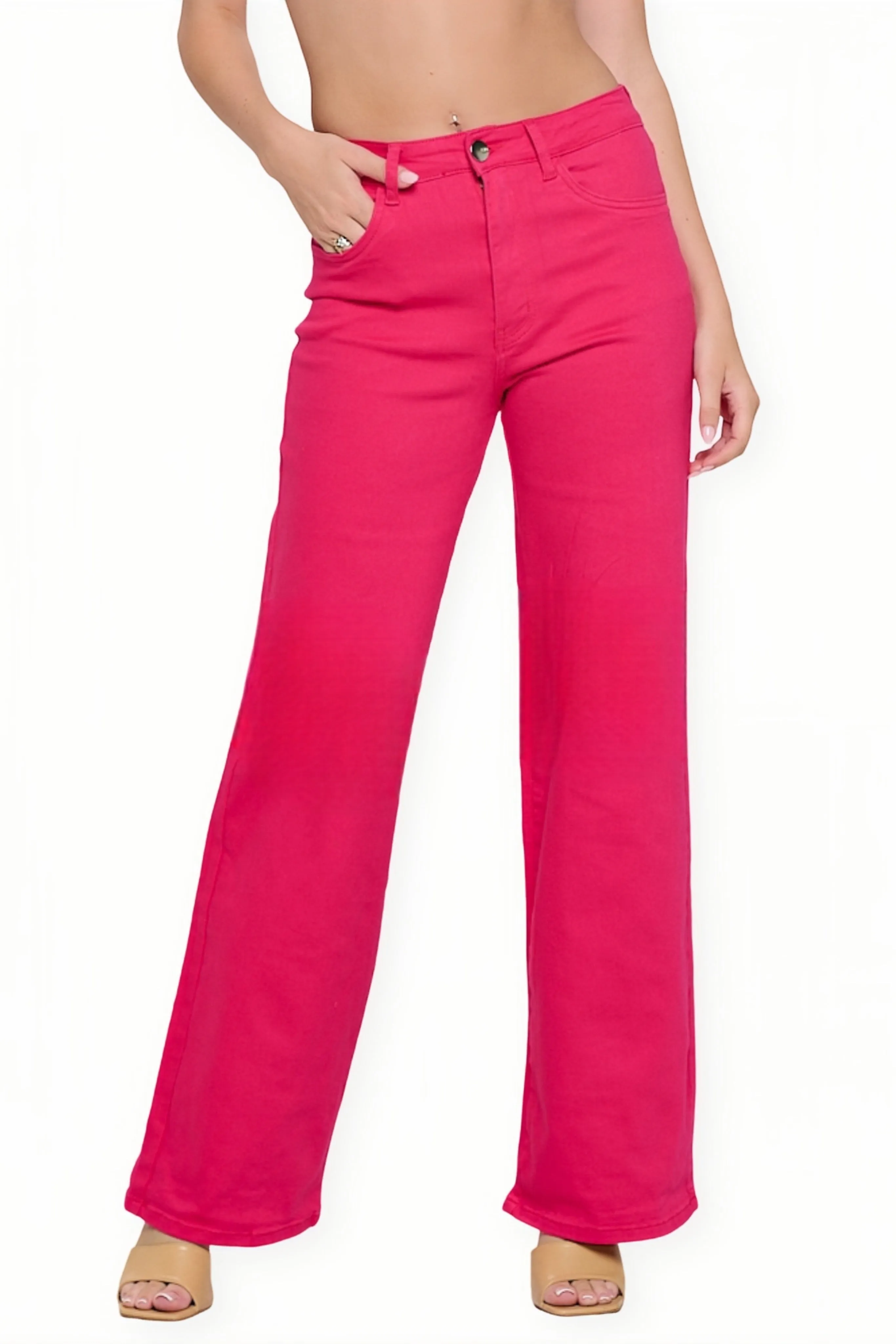 LVB-200 MAGENTA HIGH WAISTED SUPER-STRETCH COLORED WIDE LEG JEANS