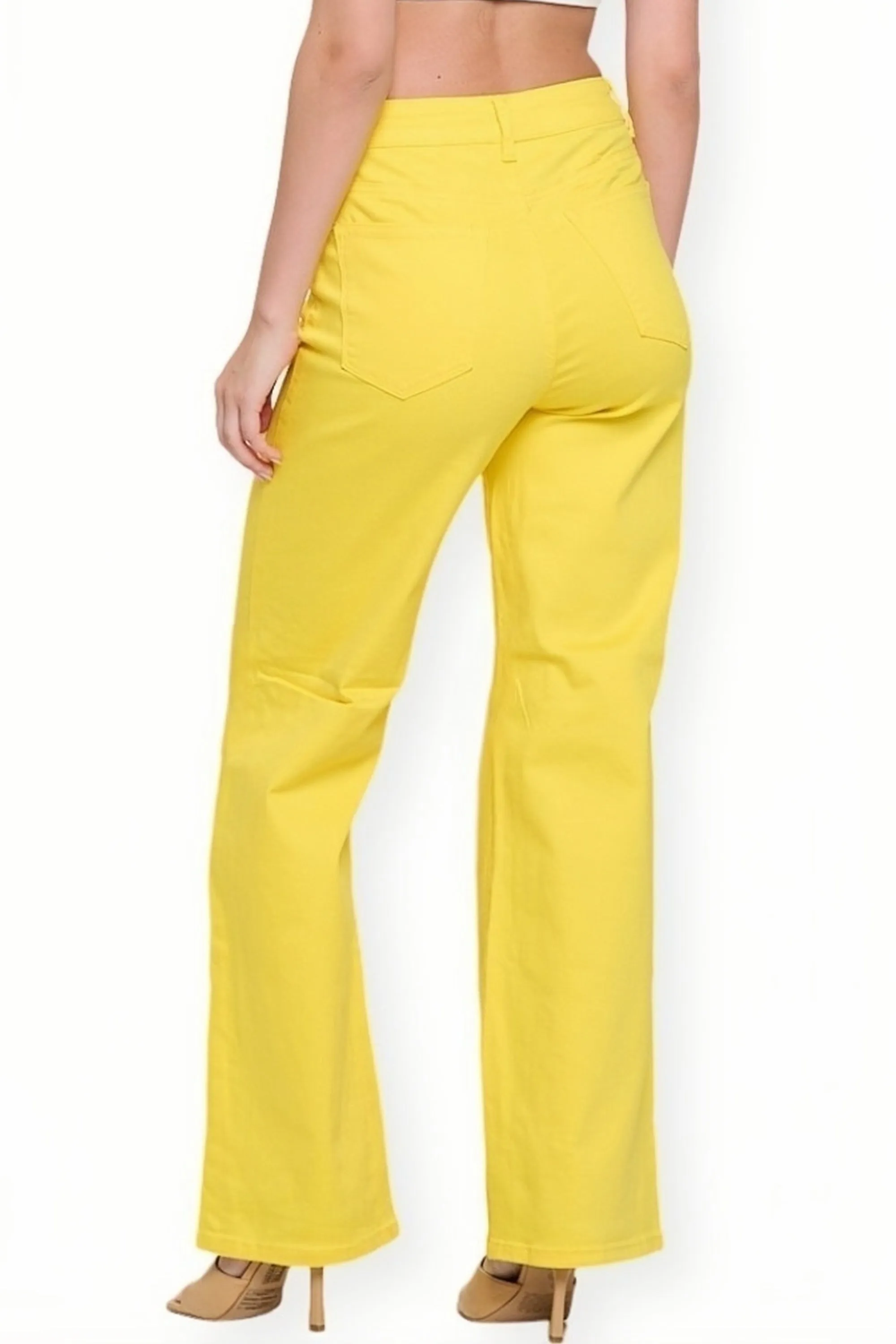 LVB-200 YELLOW HIGH WAISTED SUPER-STRETCH COLORED WIDE LEG JEANS