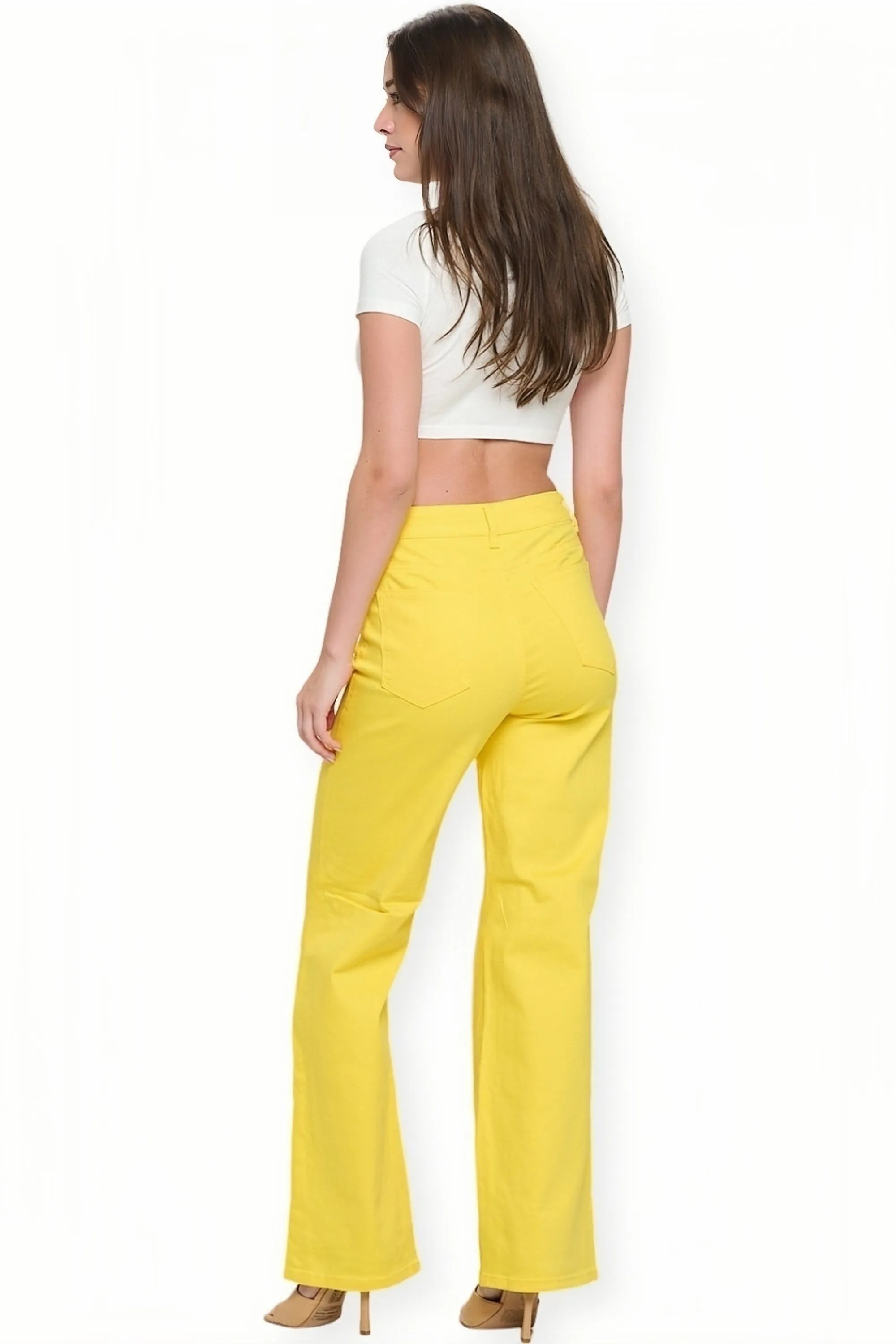 LVB-200 YELLOW HIGH WAISTED SUPER-STRETCH COLORED WIDE LEG JEANS