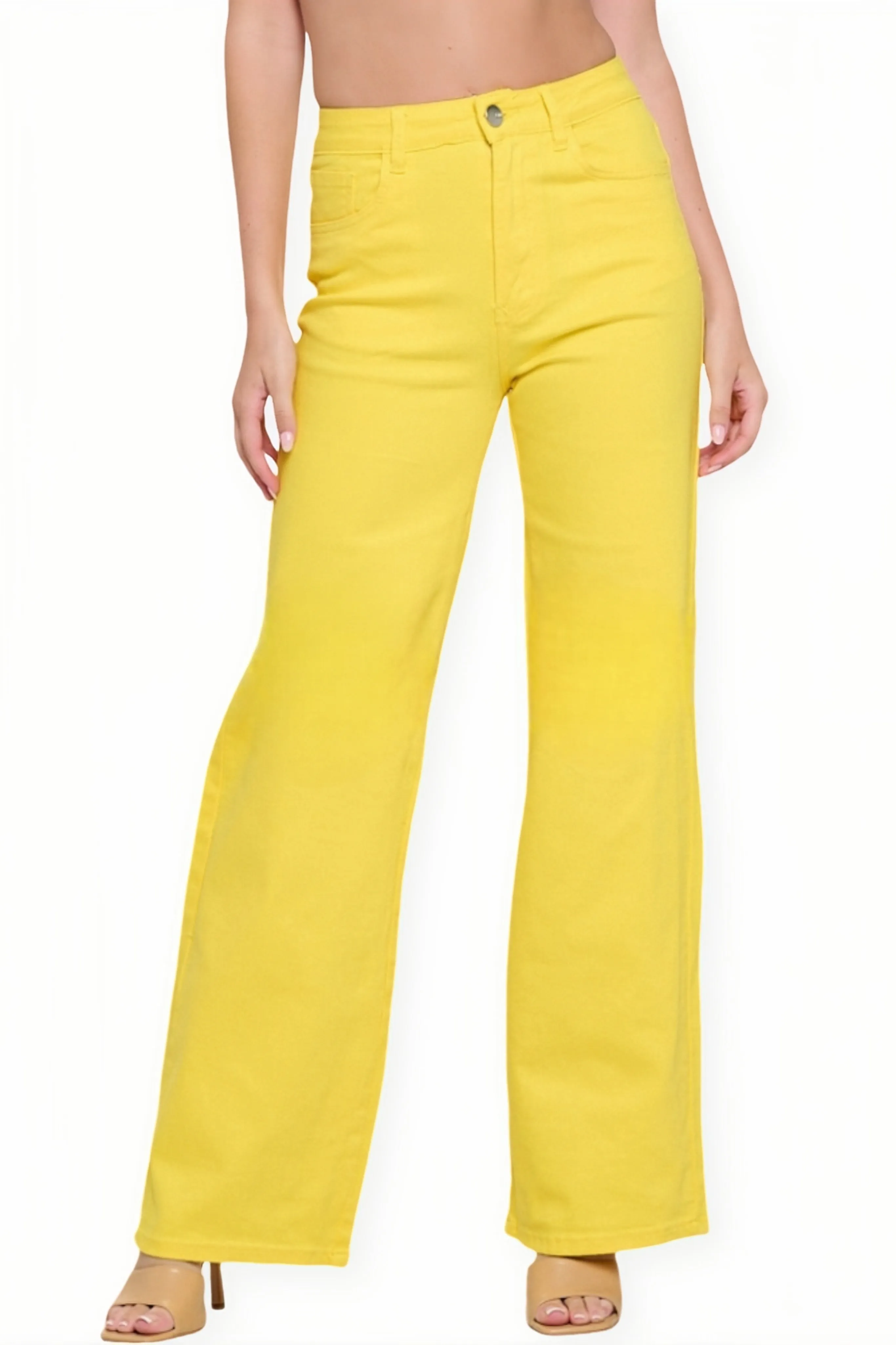 LVB-200 YELLOW HIGH WAISTED SUPER-STRETCH COLORED WIDE LEG JEANS