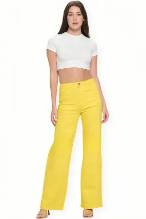 LVB-200 YELLOW HIGH WAISTED SUPER-STRETCH COLORED WIDE LEG JEANS