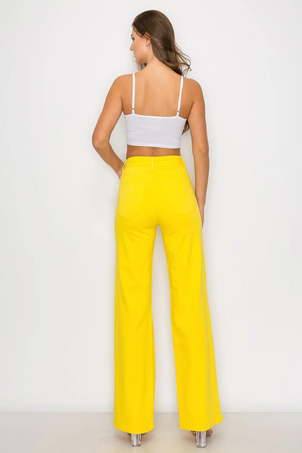 LVB-230 YELLOW HIGH WAISTED SUPER-STRETCH COLORED WIDE LEG JEANS