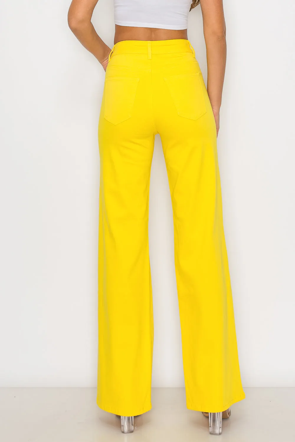 LVB-230 YELLOW HIGH WAISTED SUPER-STRETCH COLORED WIDE LEG JEANS