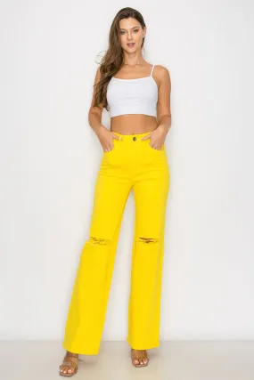 LVB-230 YELLOW HIGH WAISTED SUPER-STRETCH COLORED WIDE LEG JEANS