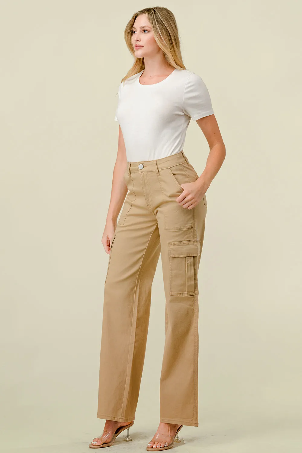 LVB-600 KHAKI HIGH WAISTED SUPER-STRETCH CARGO PANTS