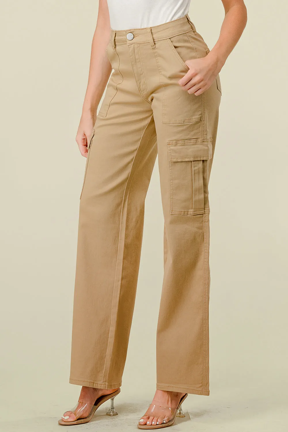 LVB-600 KHAKI HIGH WAISTED SUPER-STRETCH CARGO PANTS