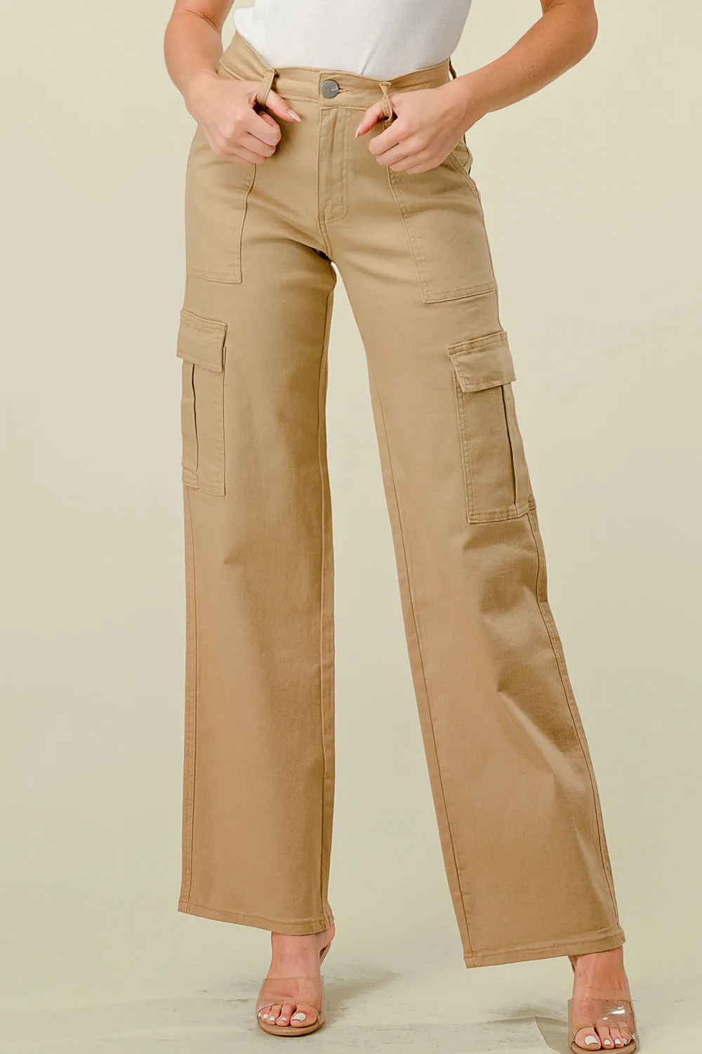 LVB-600 KHAKI HIGH WAISTED SUPER-STRETCH CARGO PANTS