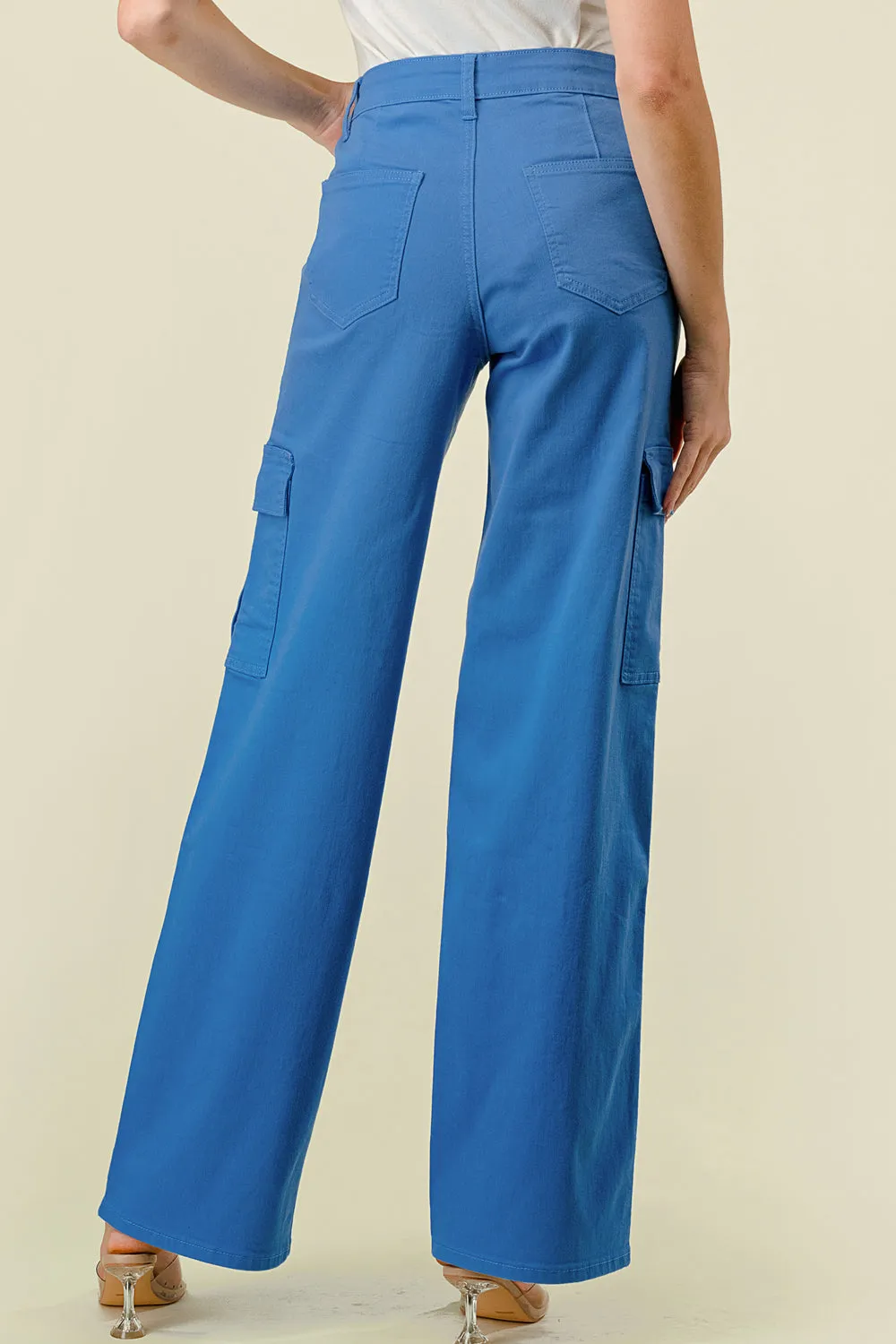 LVB-600 SKY BLUE HIGH WAISTED SUPER-STRETCH COLORED CARGO JEANS