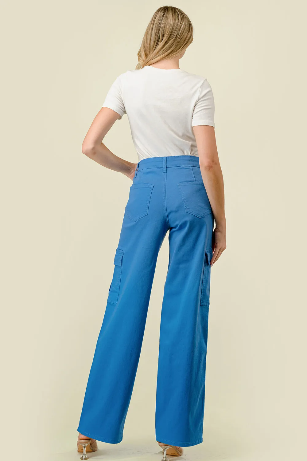 LVB-600 SKY BLUE HIGH WAISTED SUPER-STRETCH COLORED CARGO JEANS