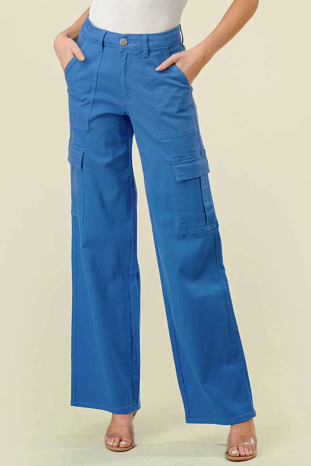 LVB-600 SKY BLUE HIGH WAISTED SUPER-STRETCH COLORED CARGO JEANS
